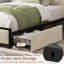 Lit plateforme simple en velours avec tiroirs de rangement et station de charge, beige-1768337251-1768337248