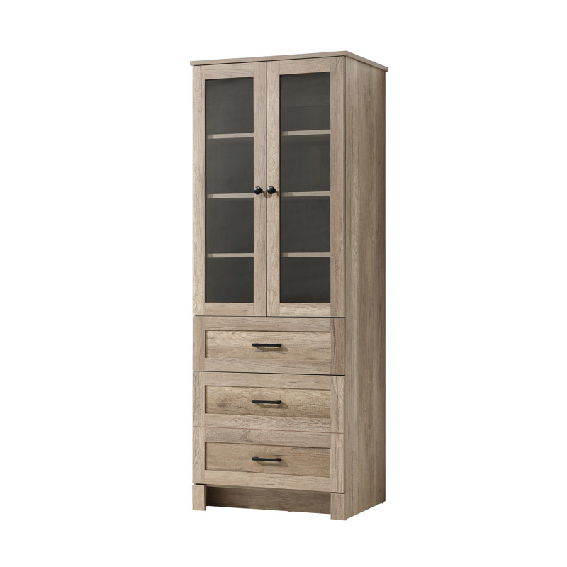 24 Inch Bath Storage Glass Cabinet  in Natural Oak, 65" H x 24" W x 65" D, Natural Oak