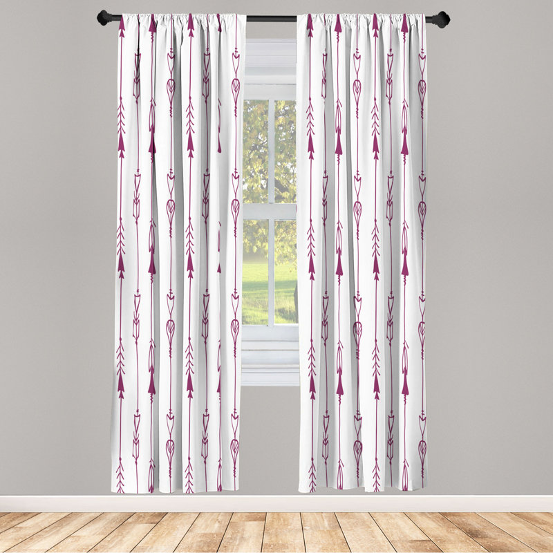 Microfiber Arrow Semi-Sheer Rod Pocket Curtain Panels, 28" W x 63" L, White/Purple