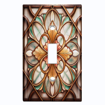 Metal Light Switch Plate Cover; US Standard Size 1 Gang Toggle - Printed Image of Stained Glass Rustic Flower