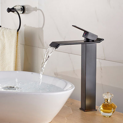 Juno Square Tall Single Handle Waterfall Bathroom Sink Faucet Dark Oil Rubbed Bronze
