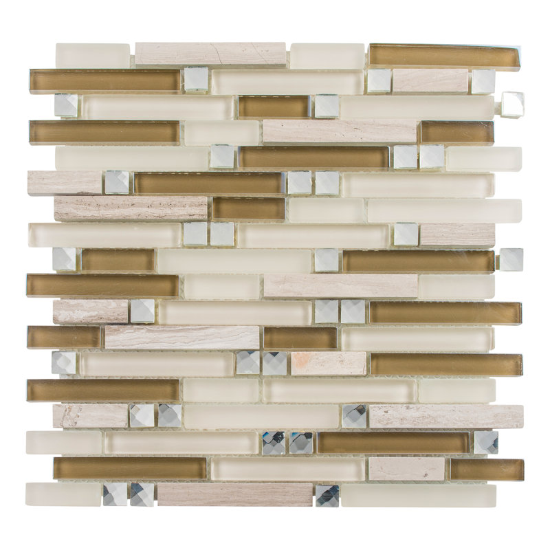 Happy Linear Glass, Metal and Natural Stone Mosaic Kitchen Backsplash, Bathroom, Shower, Pool, Wall and Floor Tile, Meadow