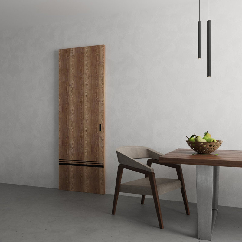 Hidden Barn | Planum 0012 | Sturdy Finished Flush Modern Doors | Magic Concealed Sliding Set, 18" x 96", Walnut