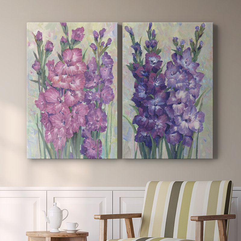 Glaïeuls en fleurs I - Toile tendue avec châssis de qualité supérieure - Prêt à être accroché, H 48 po x l 64 po