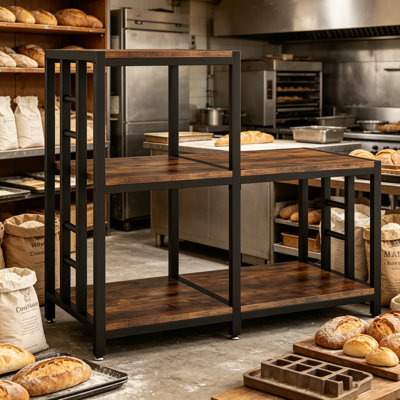 Mini support de réfrigérateur à 5 niveaux, support de boulanger robuste avec rangement, support de micro-ondes polyvalent, mini armoire de réfrigérateur pour cuisine, bureau, salon, café, brun rustique