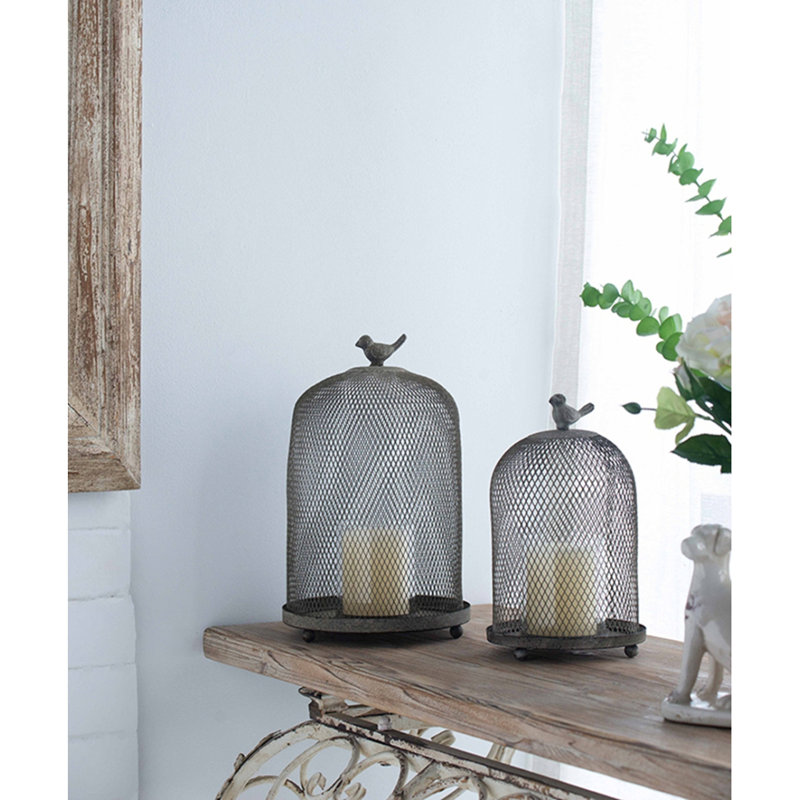 Ensemble de 2 porte-bougies en maille gris antique Ophira Sparrow