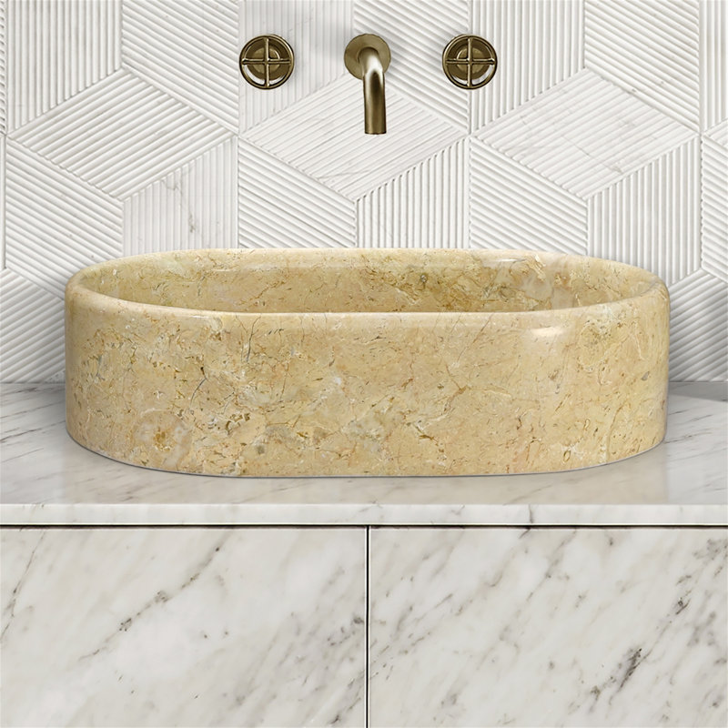 Lavabo vasque de salle de bain en marbre naturel beige doré jaune, Doré