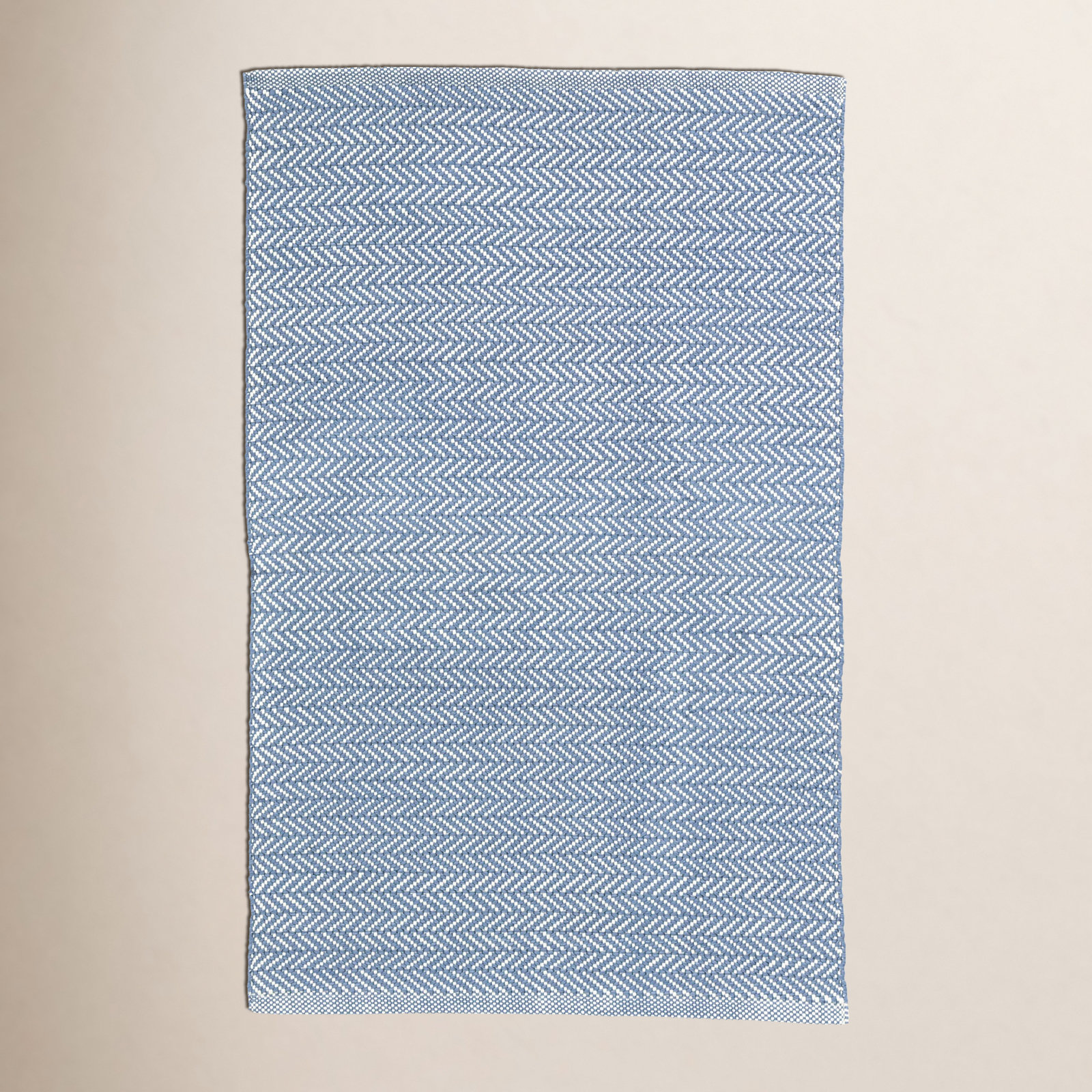 Herringbone Denim/Ivory Handwoven Indoor/Outdoor Rug, Rectangle 3' x 5'