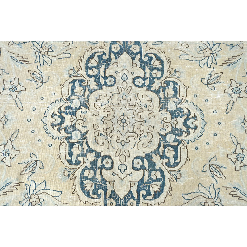 Tapis ivoire et bleu noué à la main de haute qualité