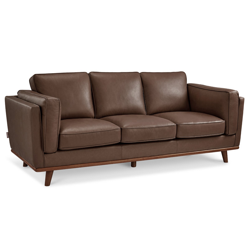 Canapé en cuir Napa, canapé en cuir de 88 pouces pour salon, canapé en cuir pour bureau, accents en bois massif, Brown