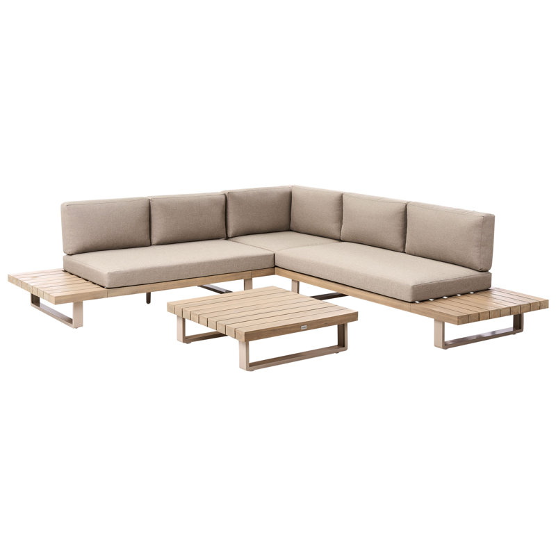 Garden Corner Sofa with Table 5 Seater MYKONOS Right Hand Certified Acacia Wood Taupe