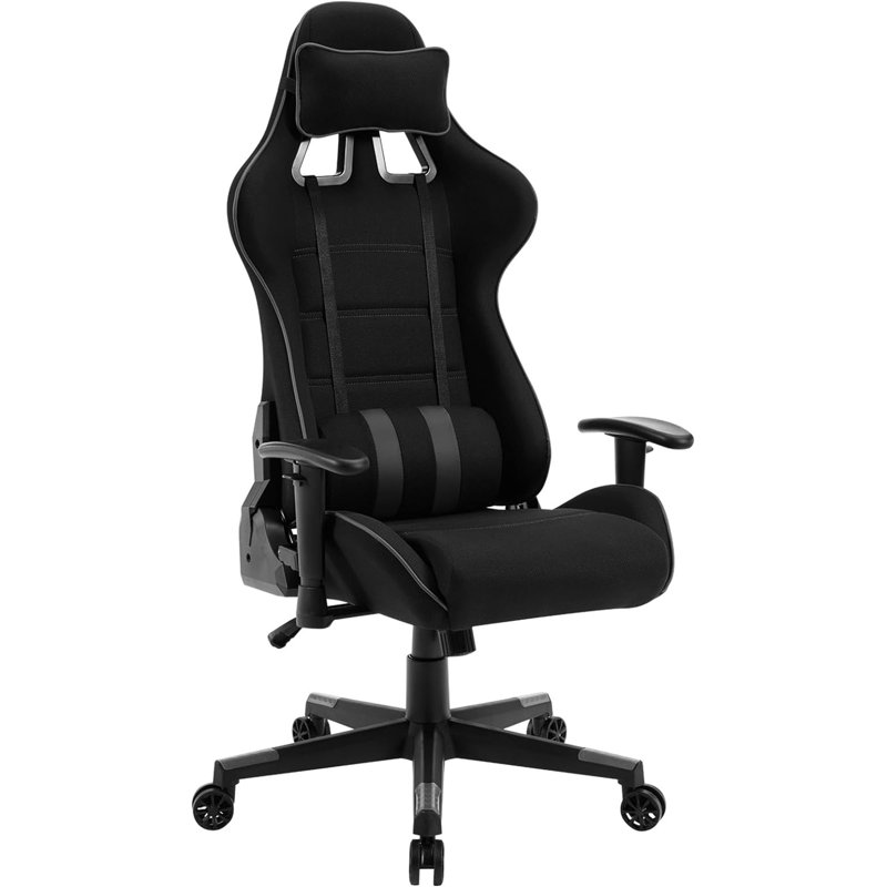 Inbox Zero Adjustable Reclining Ergonomic Swiveling PC & Racing Game Chair, Black/Dark Grey