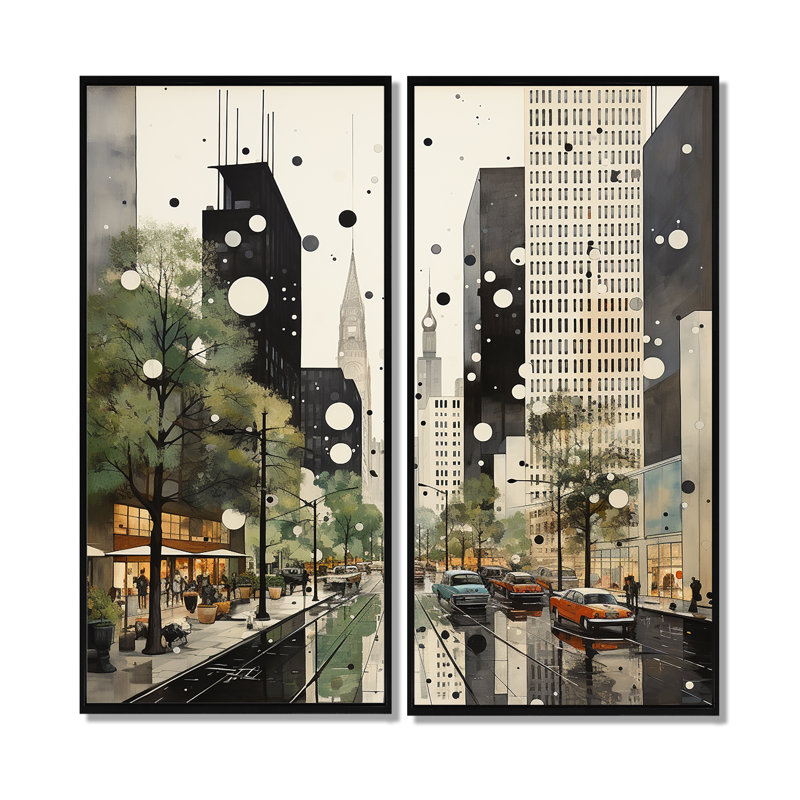 Élégance architecturale grise et verte Mid Century, 40" H x 40" W, Impression encadrée flottante, Black
