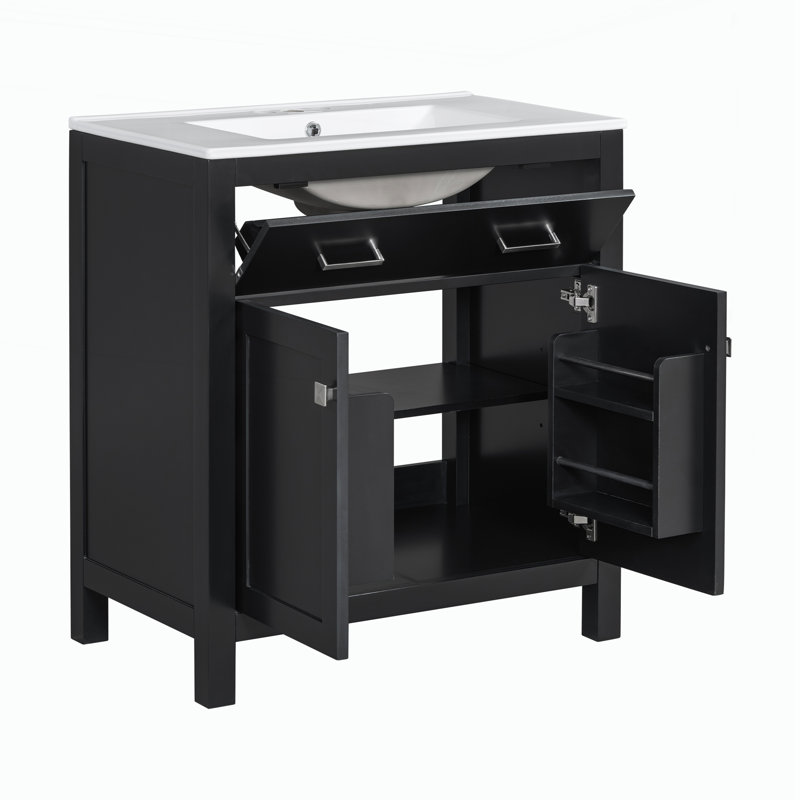 Meuble-lavabo 30 po avec lavabo en céramique, Noir