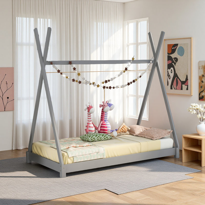 Lit plateforme simple avec structure triangulaire, Gris
