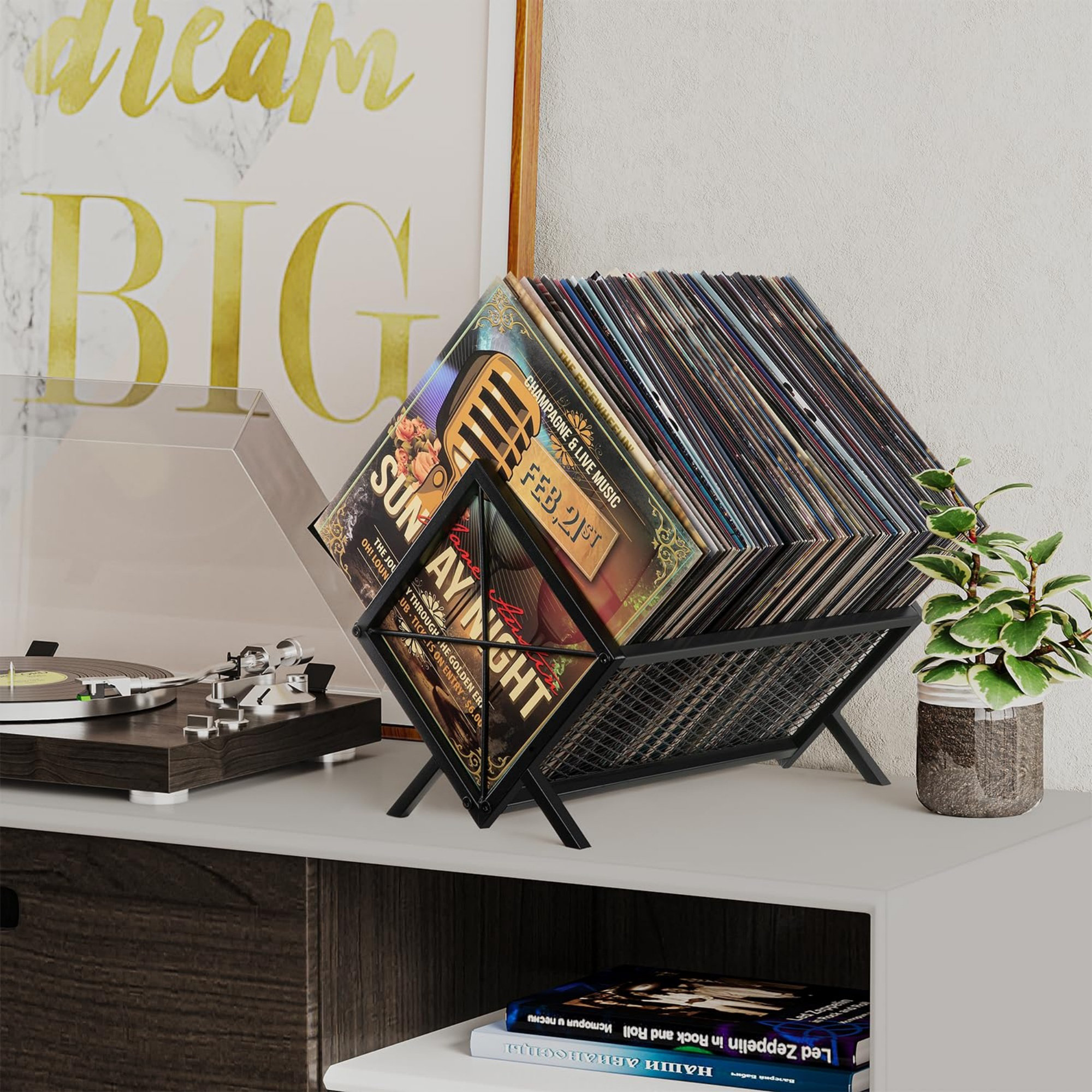 Record Rack 17 Stories Metal Vinyl Record Storage Rack, Holds 80-100 LPs, Quick ...