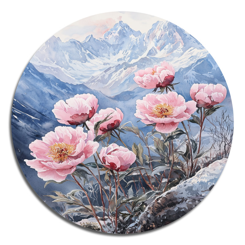 Burgeo - pivoines, art mural rond en métal, H 23 po x l 23 po