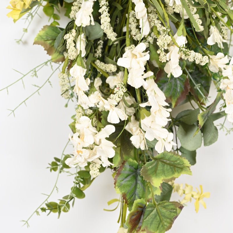 Décoration murale 24 "Artificielle ferme printemps été fleurs sauvages, Blanc/vert