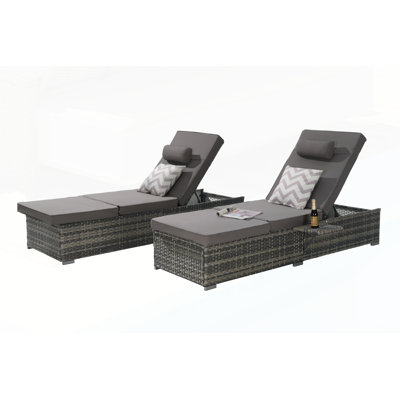 Outdoor Chaise Lounge Chair Set Of 2 With Adjustable Backrest, Table, And Cushions For Patio, Pool, And Garden Relaxation