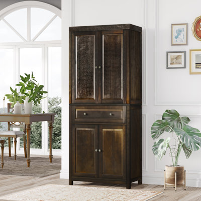 Grande armoire de rangement pour garde-manger 72,5 po Pinewood, armoires autoportantes avec portes et tablettes réglables, mécanisme de fermeture en douceur, meubles de salon et de salle à manger, espresso
