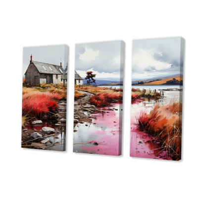 Meadow Cottage At The Pond 3 - Paysage, art mural sur toile tendue