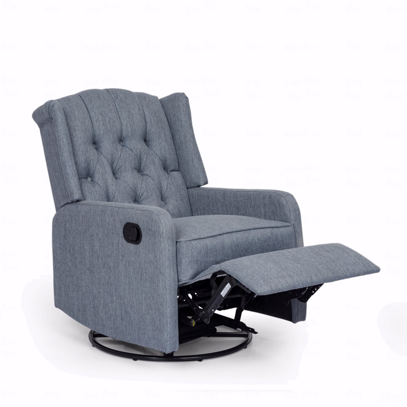 Fauteuil inclinable pivotant capitonné en lin gris anthracite - Fauteuil inclinable manuel pivotant à 360 ° pour le salon et la chambre de bébé