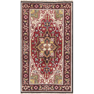 Tapis indien rouge à motif géométrique 3x5