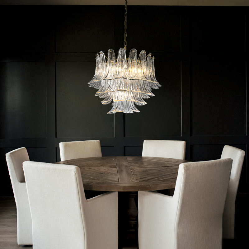 Kass Vintage Mid-century Modern Chandelier 4-light Clear Art Glass Pendant With Antique Bronze Finish For Living Room, Dining Room