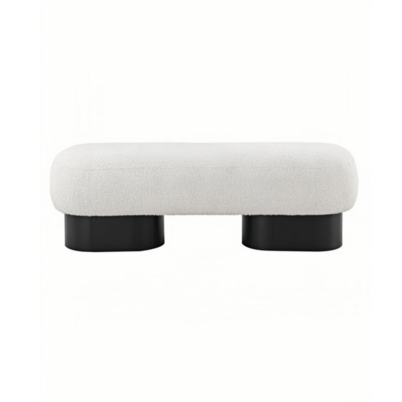 Banc rembourré en mélange de polyester Dannion, Blanc, H 15,74 po x l 55,11 po x P 17,71 po