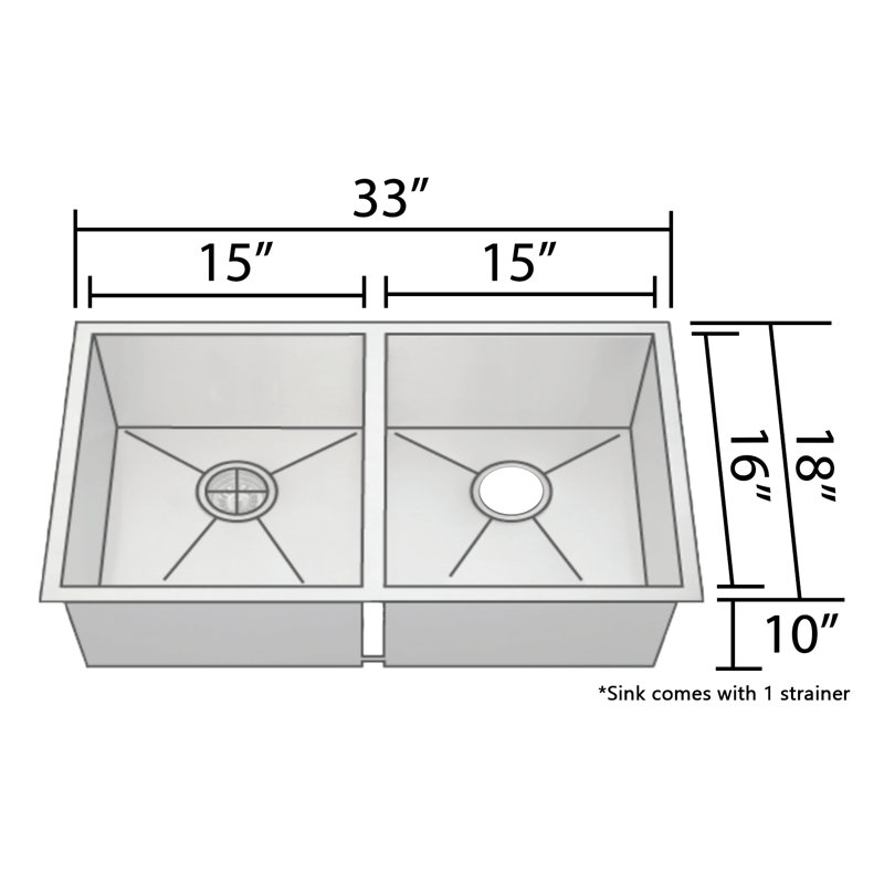 KH-3318 33" L x 18" W Double Basin Undermount Kitchen Sink With a Basket Strainer
