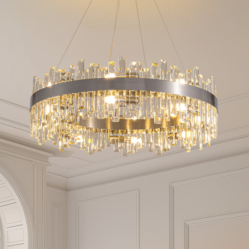Lustre en cristal Marais, H 9,8 po x l 31,5 po x P 31,5 po, Nickel brossé