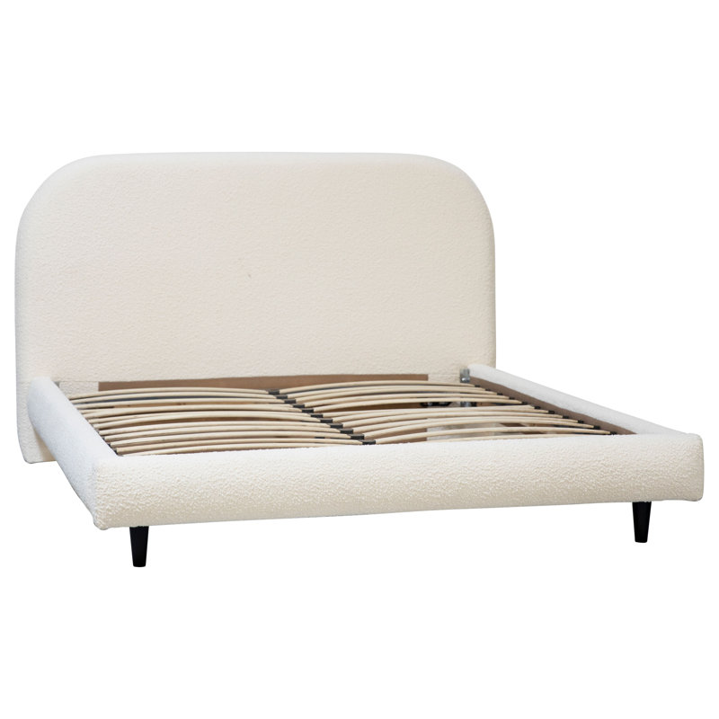 Marlene Off-White Boucle Curved Panel Headboad Platform Bed, Queen