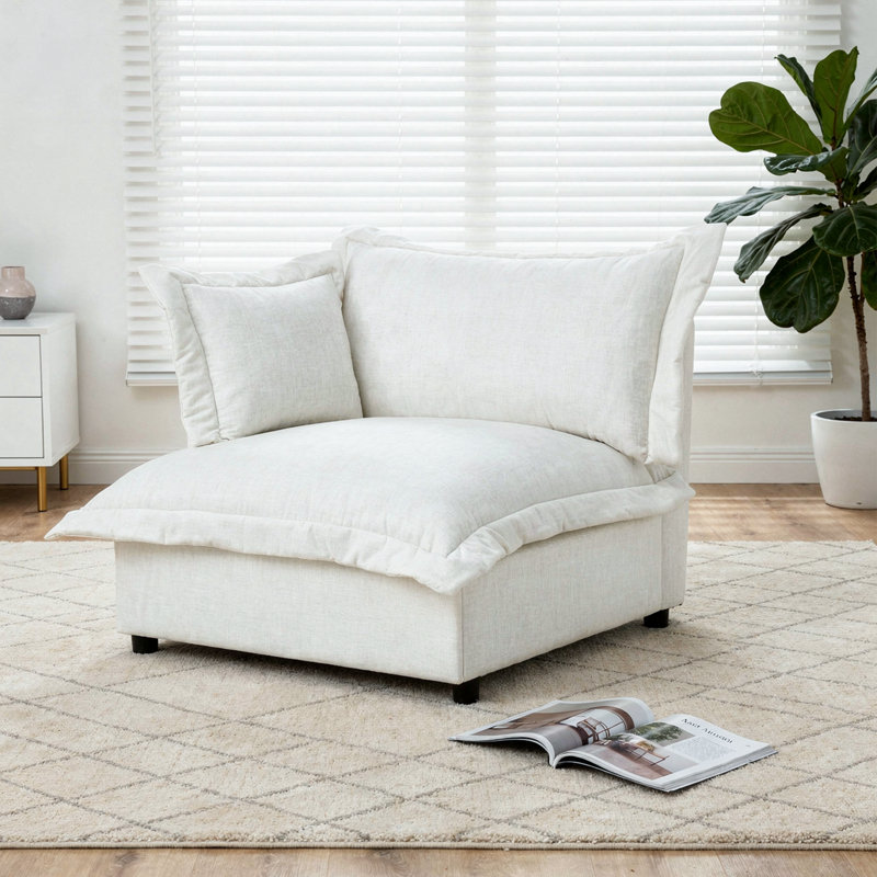 Plush Beige Upholstered Chenille Accent Chair with Oversized Cloud Cushions, Beige