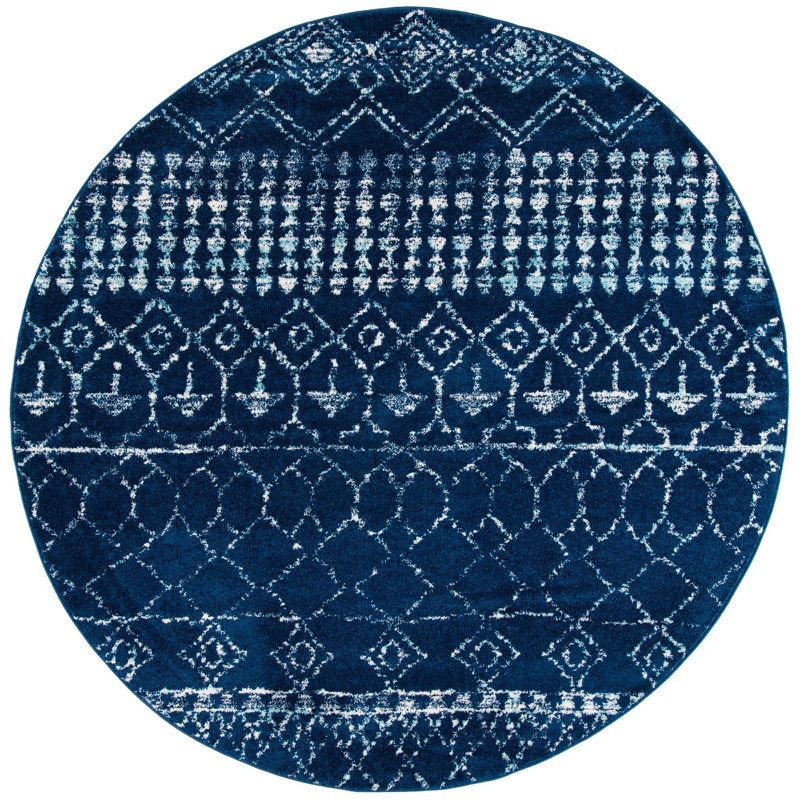 Tapis bleu marine à motif géométrique Cobos, Rond 6 pi 7 po