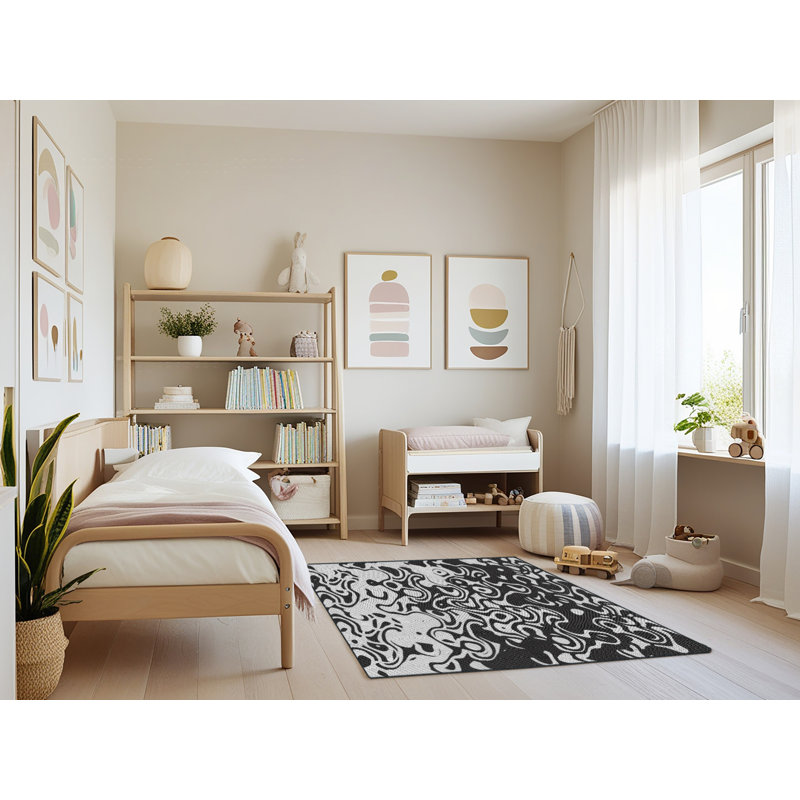 Tapis abstrait noir / gris, Rectangle de 3 pi x 5 pi