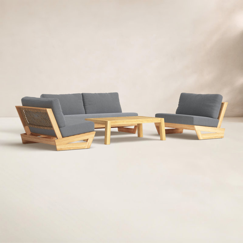 Ensemble de conversation extérieur 4 pièces en teck MURCANO avec coussins Sunbrella