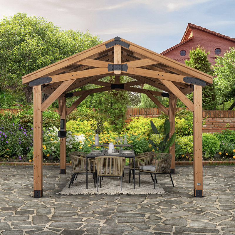 Backyard Discovery Norwood Cedar Wood Outdoor Patio Gazebo With Powerport 4.4mx 3.1m (14ft X 10ft)