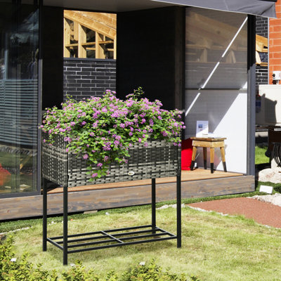 Porte-fleurs surélevé, style en gris pour les herbes, les légumes, les arrangements floraux, avec rangement pour outils, merveilleux pot de jardin, look de fleurs, gris, innovation