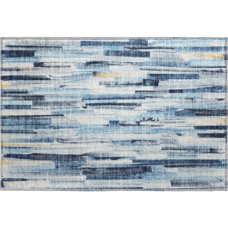 Premium Machine Washable Mayfield AMF2255 Striped Rug, 1'8" x 2'6", Denim
