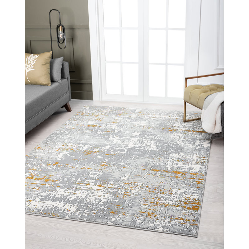 Tapis abstrait gris, Tapis de couloir 2 pi 8 po x 10 pi
