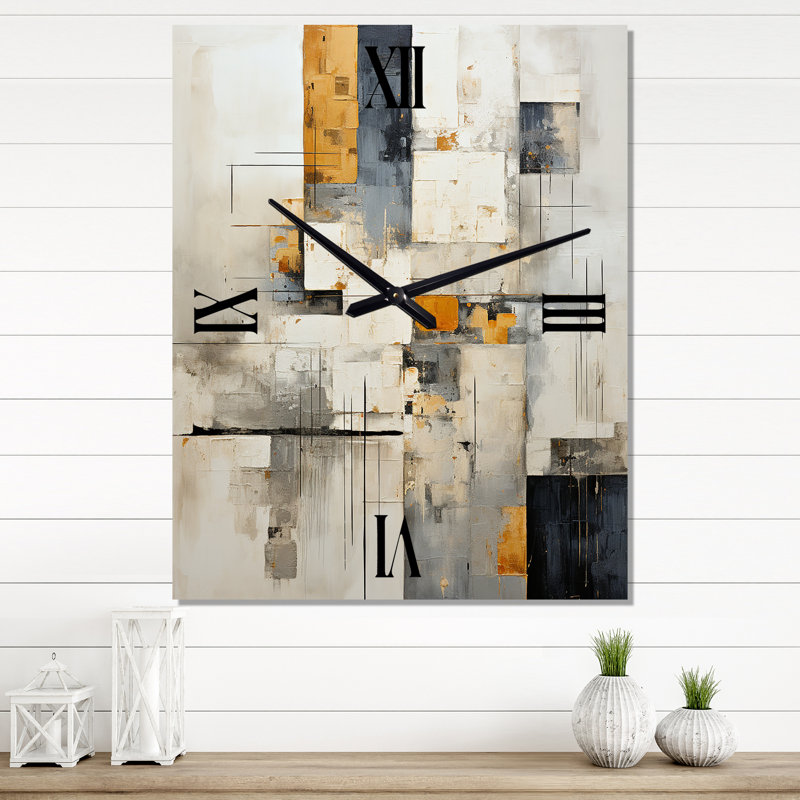 Grey And Yellow Fantasy Sci Fi Minimalism Art - Abstract Collages Metal Wall Clock, Small