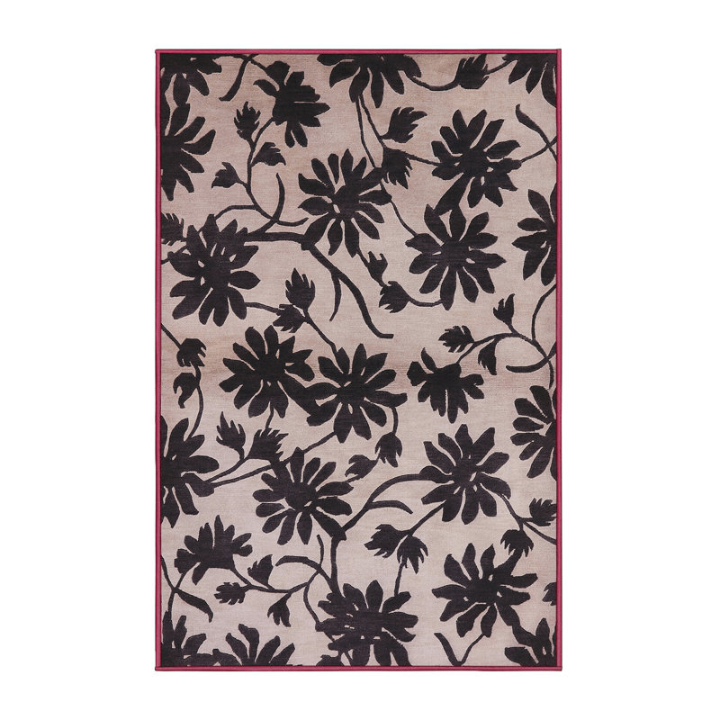 Tapis noir / beige à motif floral Lewis, Rectangle 2 pi x 3 pi