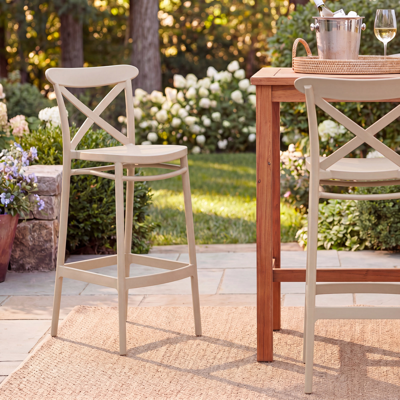 Bijou Outdoor Bar Stool, Black, Counter Stool (25.6" Seat Height)