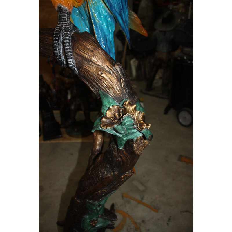 Single Parrot on a tree - Bronze Statue -  Size: 30"L x 24"W x 66"H. 