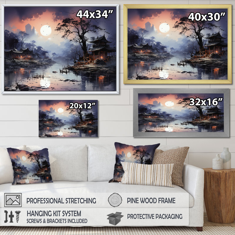 Vietnam, paysage de sérénade au clair de lune II sur toile, Toile tendue, H 16 po x l 32 po x P 1 po