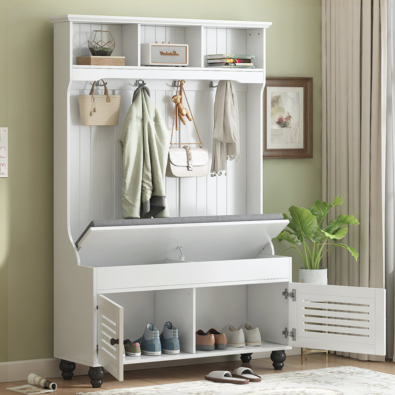 Hilka Hall Tree 47.22'' Wide with Bench and Shoe Storage, White