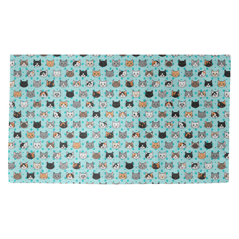 Tapis bleu/bleu/noir kitty chat Avicia, Rectangle 2 pi 2 po x 3 pi 4 po