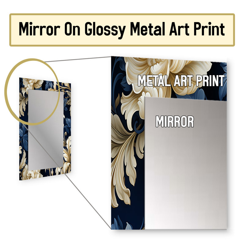 Lester Blue Pivoines Regal Damask Opulence - grand miroir mural floral, 32 po x 24 po