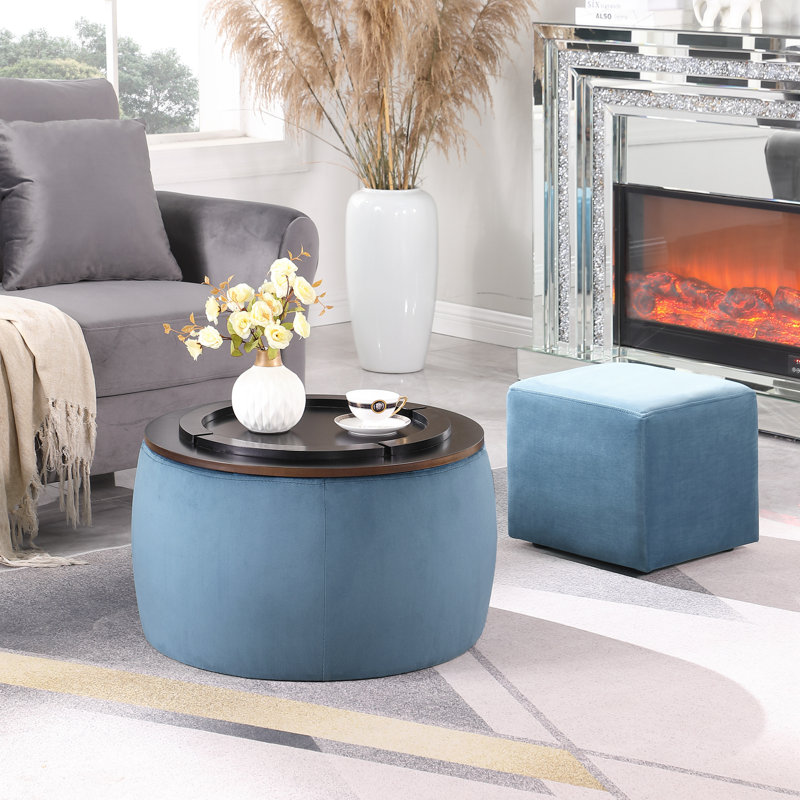 Banc de rangement en velours Jamin, Bleu
