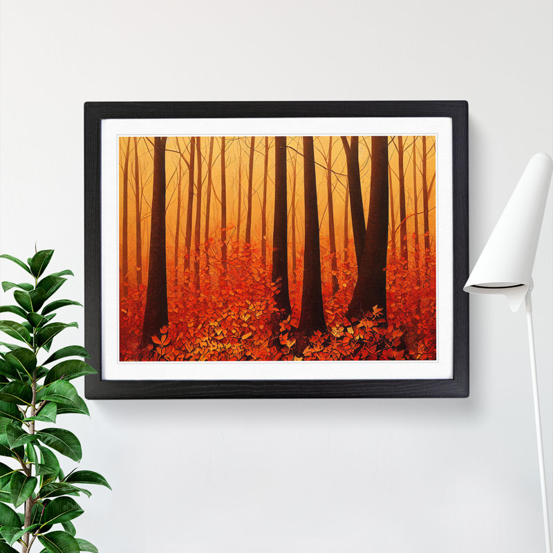 Expressive Autumn Forest - Single Picture Frame Painting, 46cm H x 64cm W x 2cm D, Black